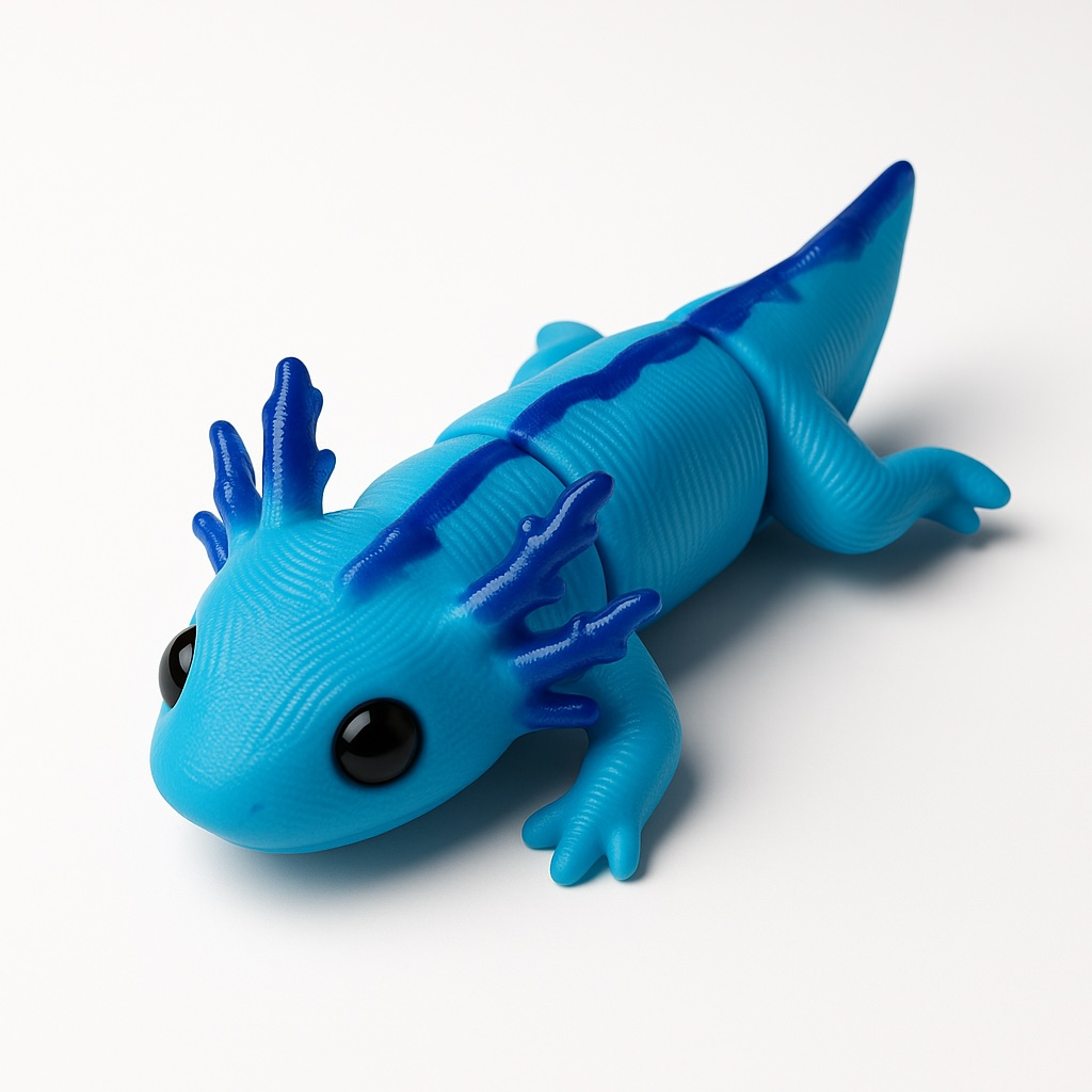 3D Printed Light Blue Articulating Baby Axolotl Fidget Toy