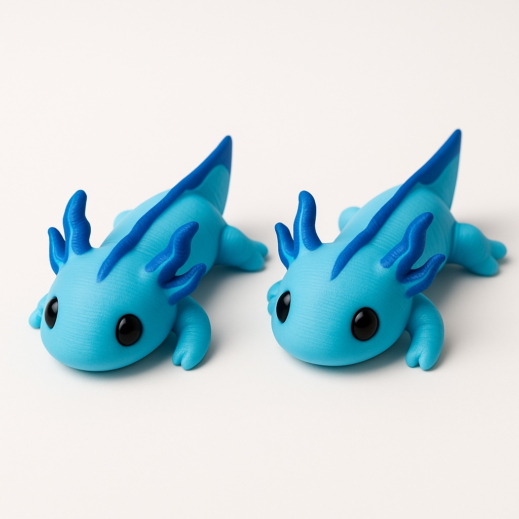 3D Printed Light Blue Articulating Baby Axolotl Fidget Toy